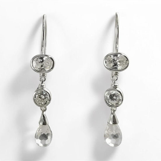 Diamond Drop Earrings • Sterling Silver • Elegant Dangle Earrings • Faceted Teardrop Cz Stone
