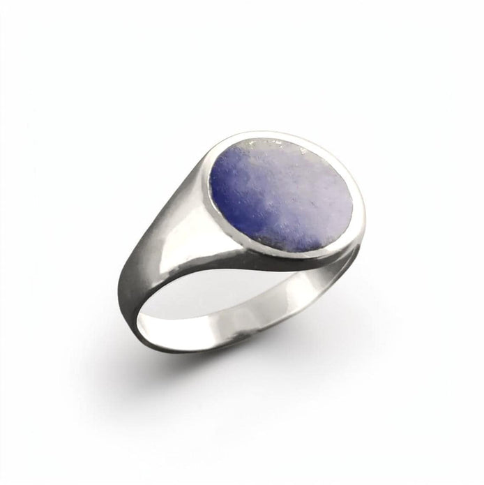 Lapis Lazuli Signet Ring, Sterling Silver Round Flat Stone, Handmade