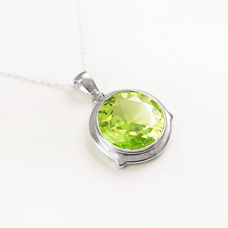 Green Sterling Silver Pendant, Bezel Set Green Peridot CZ Stone, Statement Necklace