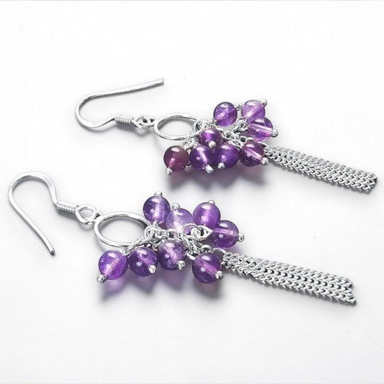 Amethyst Sterling Silver Dangle Earrings, Genuine Gemstone Drop Hooks, Woman Jewelry