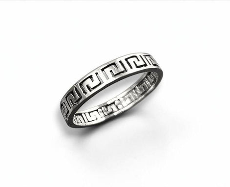 Greek Key Frieze Ring, Sterling Silver, Antique Spiral Meander Band, Eternity Long Life Jewelry