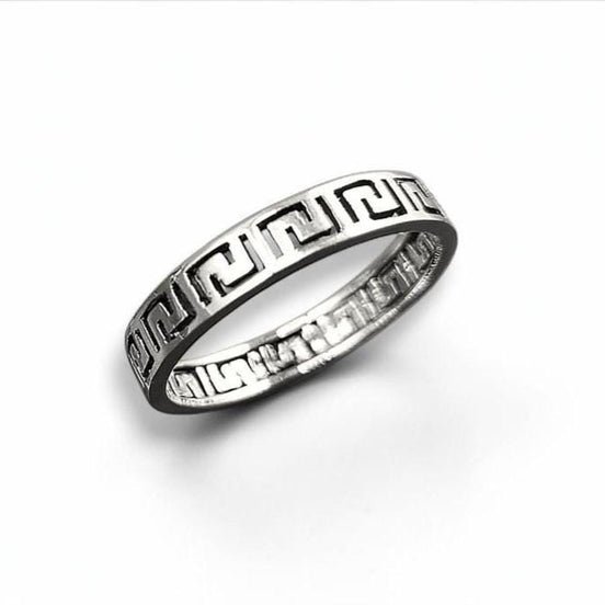 Greek Key Frieze Ring, Sterling Silver, Antique Spiral Meander Band, Eternity Long Life Jewelry