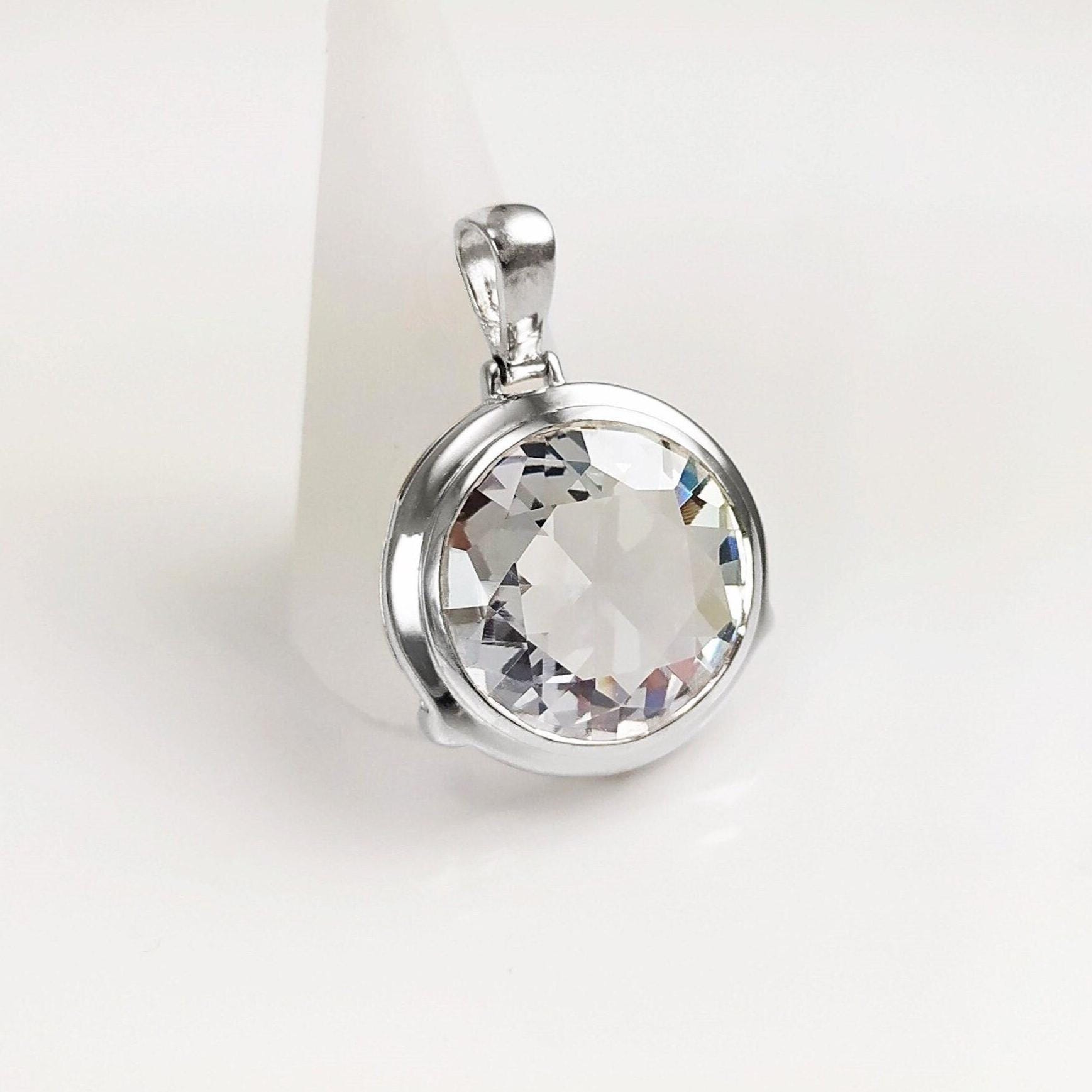 Sterling Silver Pendant Round CZ Gemstone, Statement Pendant 925 Necklace, Diamond Color Stone