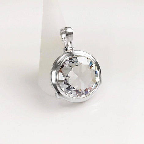 Sterling Silver Pendant Round CZ Gemstone, Statement Pendant 925 Necklace, Diamond Color Stone