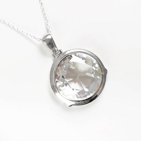 Sterling Silver Pendant Round CZ Gemstone, Statement Pendant 925 Necklace, Diamond Color Stone