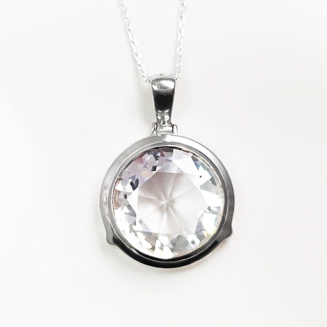 Sterling Silver Pendant Round CZ Gemstone, Statement Pendant 925 Necklace, Diamond Color Stone
