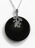 Black Onyx Marcasite Necklace, Sterling Silver, Statement Vintage Art Deco Round Pendant