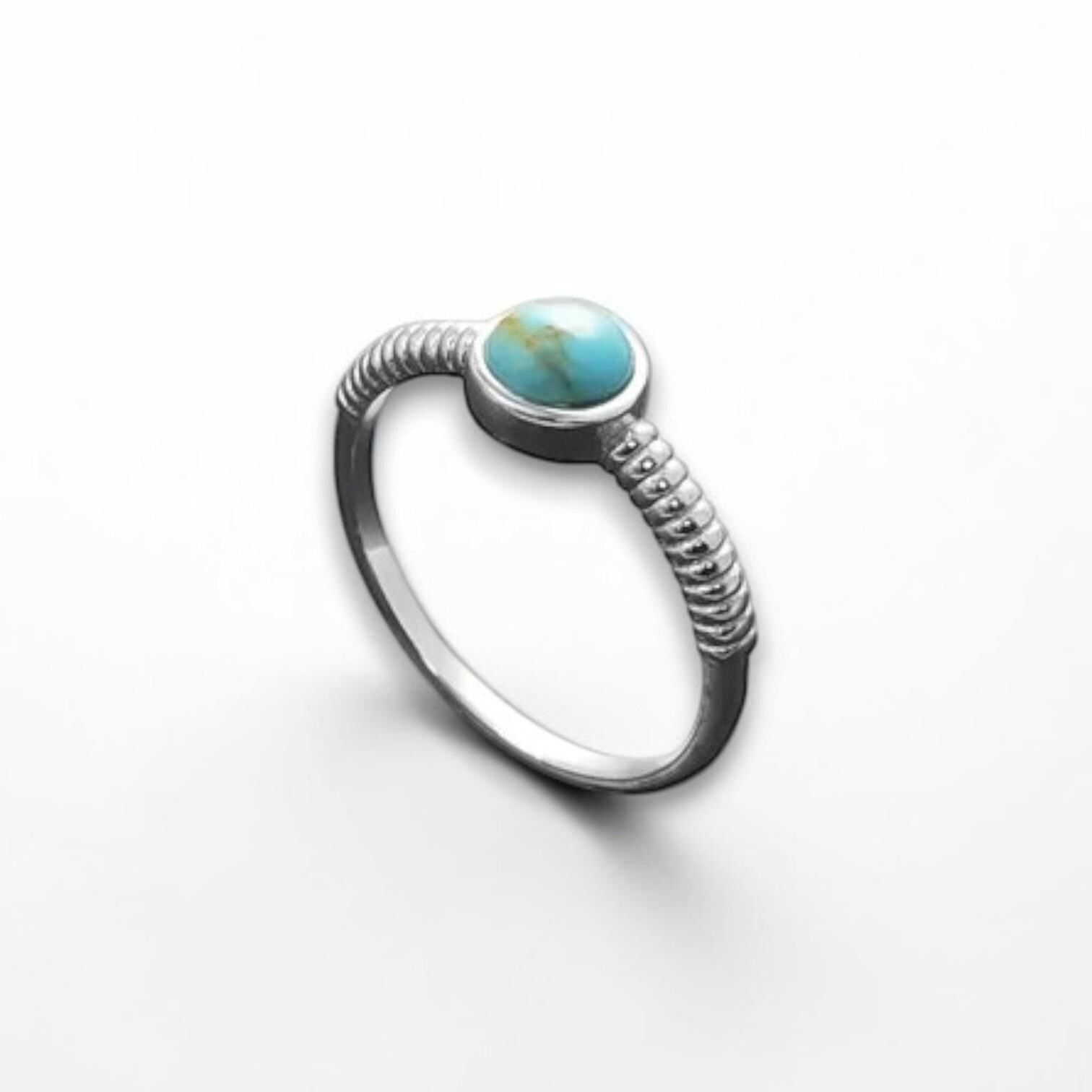 925 Sterling Silver Turquoise 5mm Ring, Modern Braided Band, Chic Casual Jewelry, Small Stone Ring