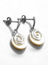 White round earrings, Sterling Silver, Genuine Mother of Pearl Shell Stone, Spiral Design Dangle Earrings, Modern Swirl Design Jewelry