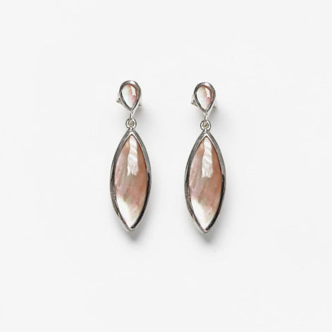GENUINE Brown Shell Dangle Earrings, Sterling Silver, Brown Pearl with Iridescent Rainbow Highlights, Geometric Oval Shape, Minimalist
