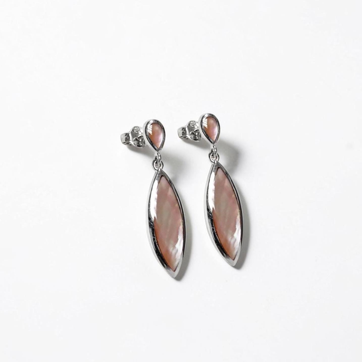 Brown Oval Earrings, Sterling Silver, GENUINE Gold Paua Shell, Geometric Oval Stone Jewelry, Modern Dangle Earrings Set