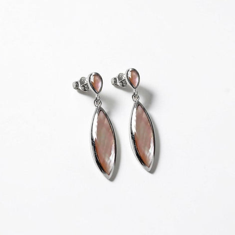 Brown Oval Earrings, Sterling Silver, GENUINE Gold Paua Shell, Geometric Oval Stone Jewelry, Modern Dangle Earrings Set