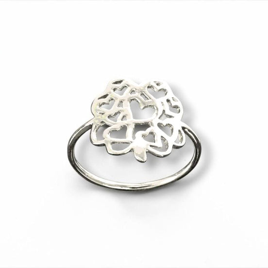 Clover Heart Ring, Sterling Silver, Lucky Four Leaf and Filigree Hearts Design, Celtic Gift
