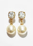 Elegant Crystal and Pearl Drop Earrings by KRAMIKE • 18K Gold-Plated • 10MM Pearl Jewelry.