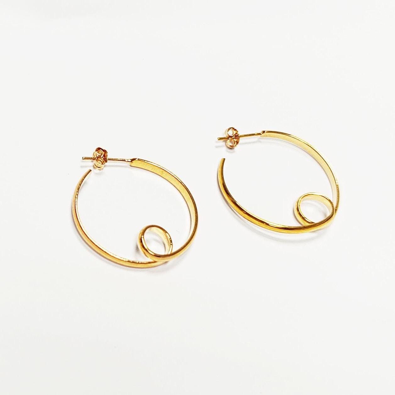 Gold Spiral Hoop Earrings • 18K Gold Plated Open Twisted Swirl Round Circle Stud Hoops • Looping Coil Scroll Loop Jewelry • Gift for Her