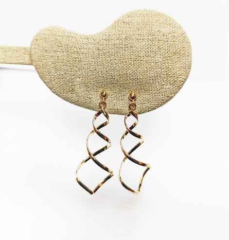 Dangle Spiral earrings 18K gold plated, Golden Long Drop Swirl Jewelry