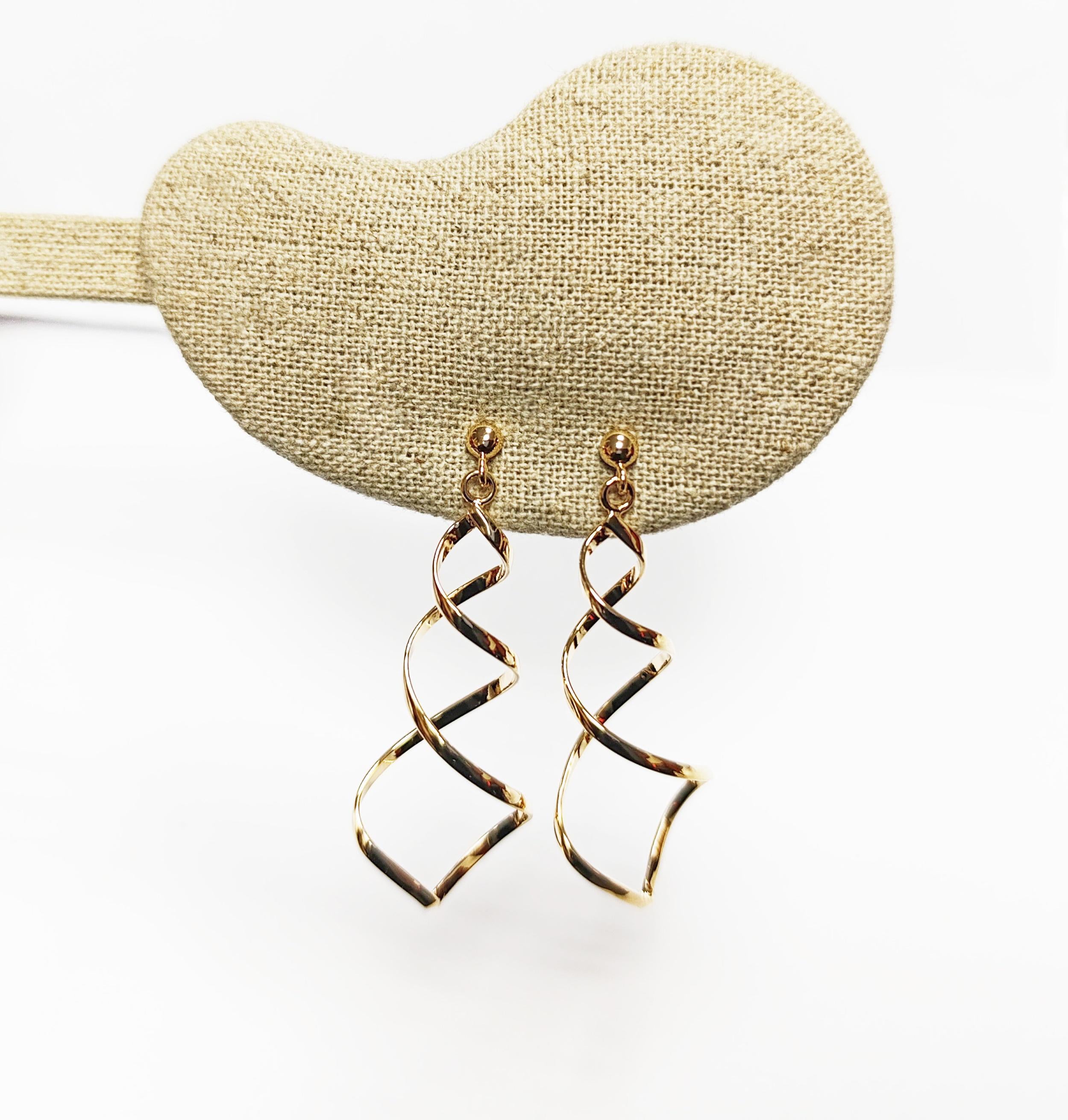 Dangle Spiral earrings 18K gold plated, Golden Long Drop Swirl Jewelry