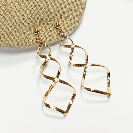 Dangle Spiral earrings 18K gold plated, Golden Long Drop Swirl Jewelry