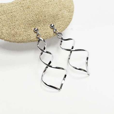 Dangle Spiral earrings 925 Sterling Silver, Long Drop Swirl Jewelry