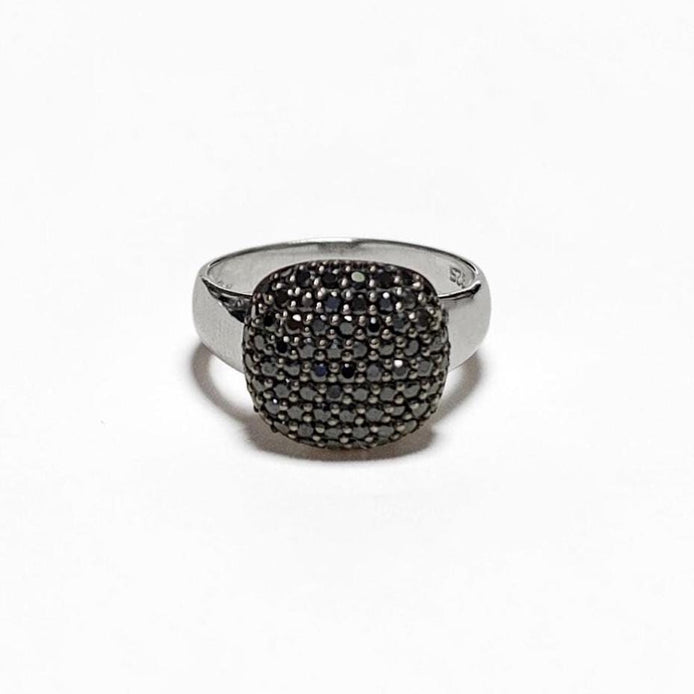 Sparkling Black Diamond Pavé Cushion Ring by KRAMIKE • Sterling Silver • Elegant for Everyday & Special Occasions • Gift for Wife • KR070