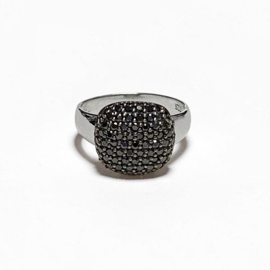 Sparkling Black Diamond Pavé Cushion Ring by KRAMIKE • Sterling Silver • Elegant for Everyday & Special Occasions • Gift for Wife • KR070