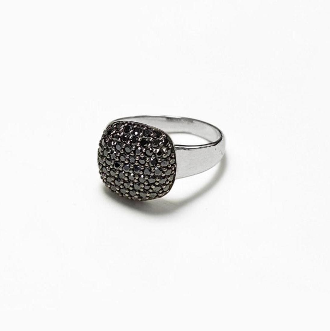 Sparkling Black Diamond Pavé Cushion Ring by KRAMIKE • Sterling Silver • Elegant for Everyday & Special Occasions • Gift for Wife • KR070