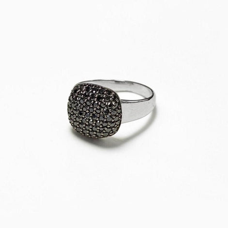 Sparkling Black Diamond Pavé Cushion Ring by KRAMIKE • Sterling Silver • Elegant for Everyday & Special Occasions • Gift for Wife • KR070