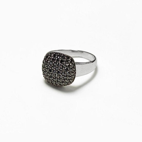 Sparkling Black Diamond Pavé Cushion Ring by KRAMIKE • Sterling Silver • Elegant for Everyday & Special Occasions • Gift for Wife • KR070