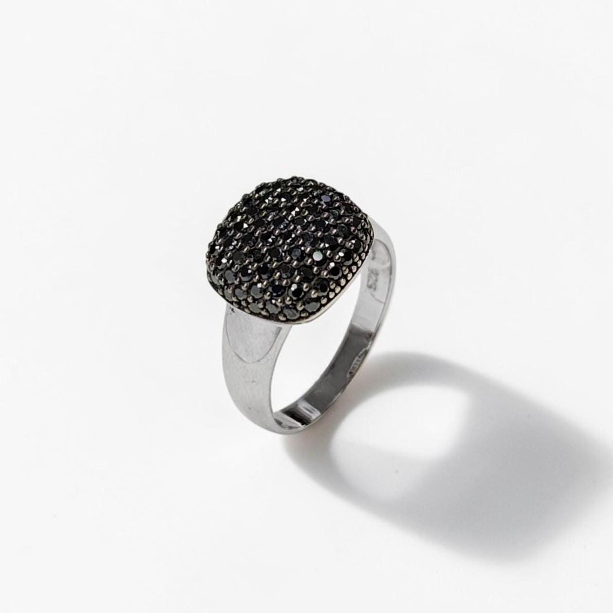 Sparkling Black Diamond Pavé Cushion Ring by KRAMIKE • Sterling Silver • Elegant for Everyday & Special Occasions • Gift for Wife • KR070