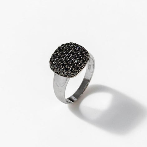 Sparkling Black Diamond Pavé Cushion Ring by KRAMIKE • Sterling Silver • Elegant for Everyday & Special Occasions • Gift for Wife • KR070