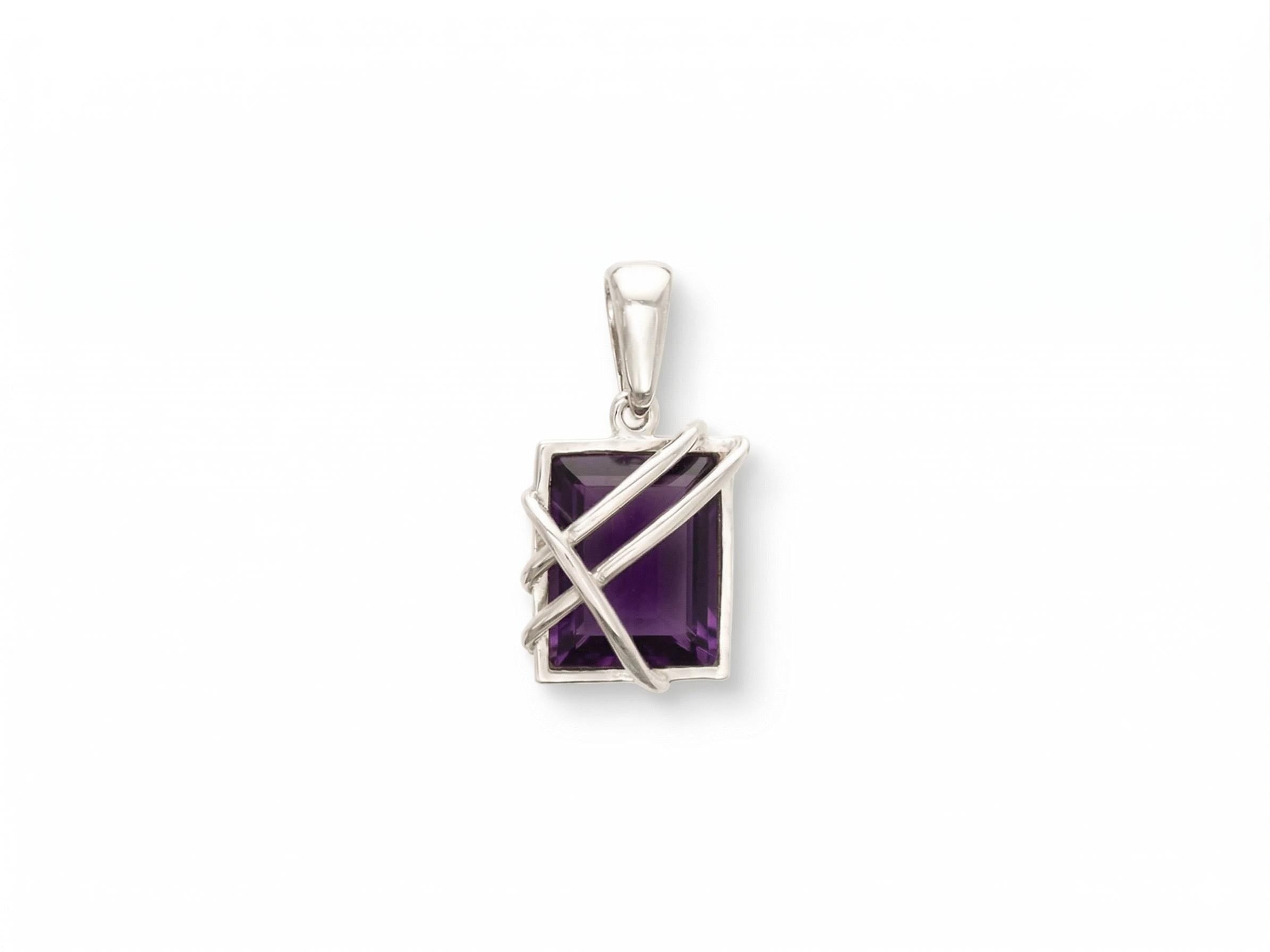 Modern Amethyst Pendant • Sterling Silver • Rectangle Purple Stone Charm • Minimalist Gemstone Jewelry Gift