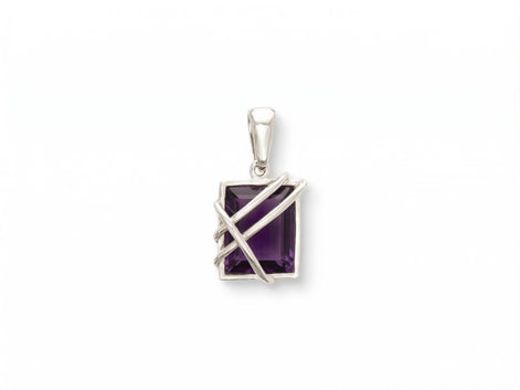 Modern Amethyst Pendant • Sterling Silver • Rectangle Purple Stone Charm • Minimalist Gemstone Jewelry Gift