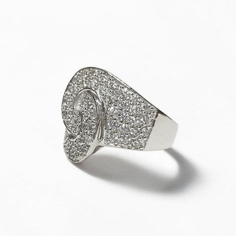 Product type: ring
Material: 925 sterling silver
Stone: diamond
Color: silver and clear white
Style: bold, statement, edgy, elegant
Design details: handcuff-inspired motif, pavé diamond surface, wide sculptural band, polished sterling silver finish, statement silhouette
Best for: statement styling, special occasions, fashion-forward looks, gift giving, women who love unique sterling silver diamond jewelry