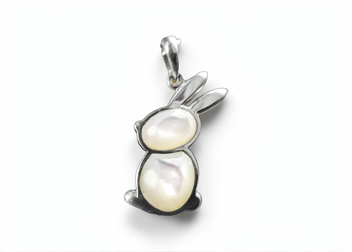 Rabbit Pendant, Sterling Silver, White Mother of Pearl Shell, Bunny Charm, Minimalist Necklace