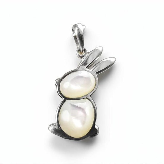 Rabbit Pendant, Sterling Silver, White Mother of Pearl Shell, Bunny Charm, Minimalist Necklace