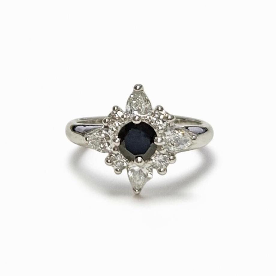925 Sterling Silver Black North Star Ring, Pave CZ Cluster, Modern White and Black Stone Ring