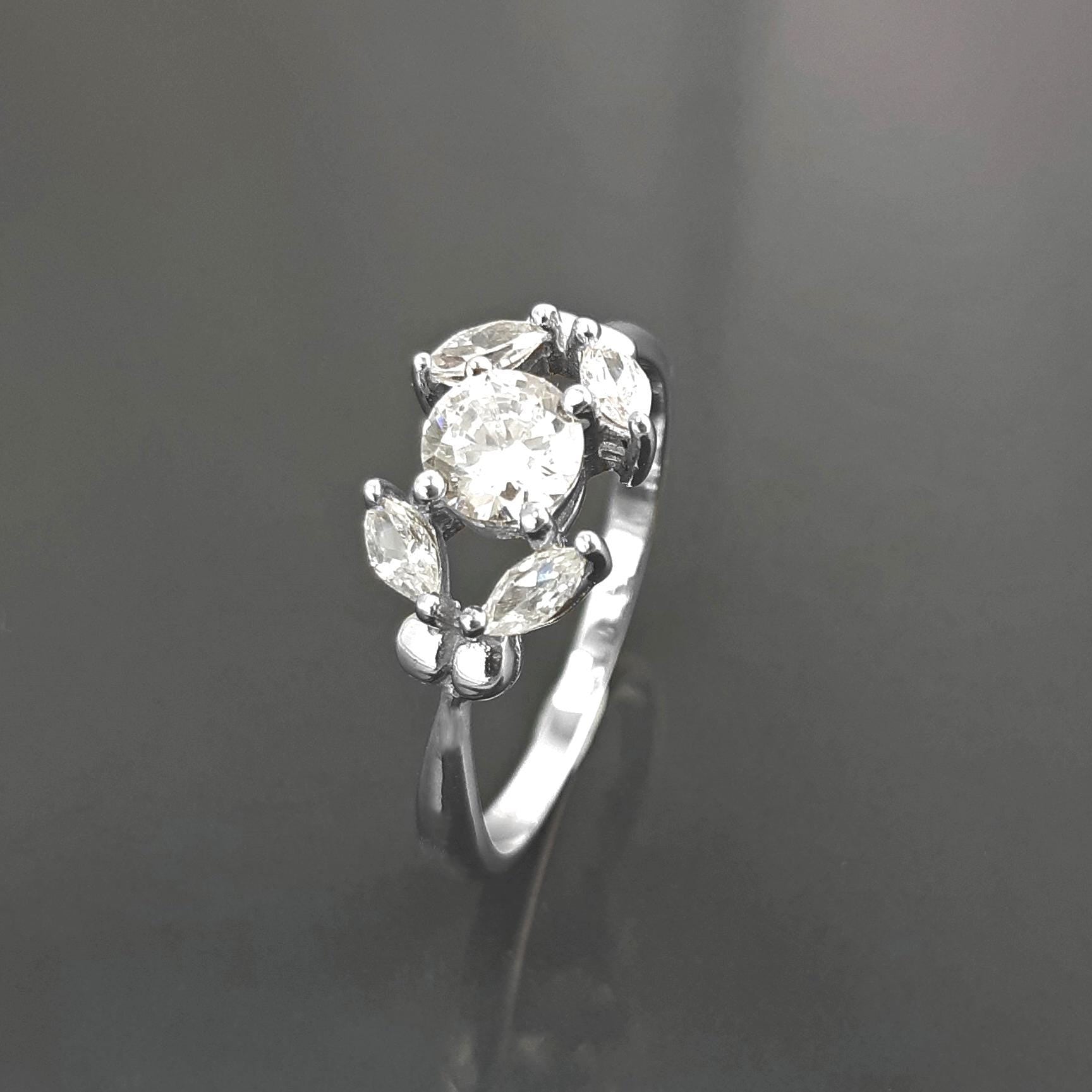 925 Sterling Silver Halo Ring, Lab White Diamond Simulant, Small Modern Classical Jewelry, Minimalist Ring