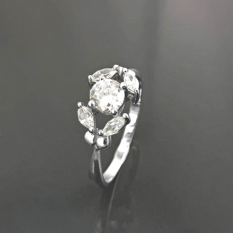 925 Sterling Silver Halo Ring, Lab White Diamond Simulant, Small Modern Classical Jewelry, Minimalist Ring
