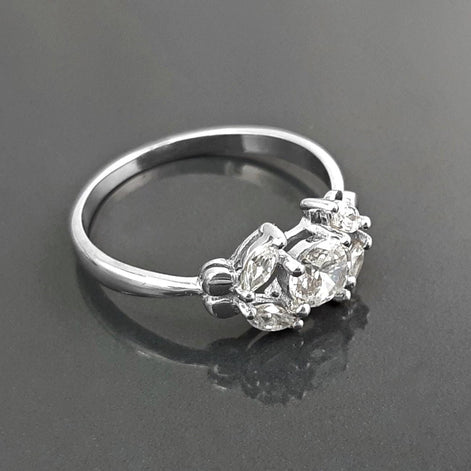 925 Sterling Silver Halo Ring, Lab White Diamond Simulant, Small Modern Classical Jewelry, Minimalist Ring