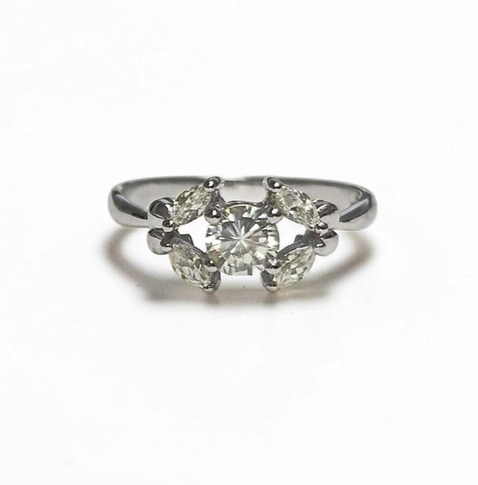 925 Sterling Silver Halo Ring, Lab White Diamond Simulant, Small Modern Classical Jewelry, Minimalist Ring