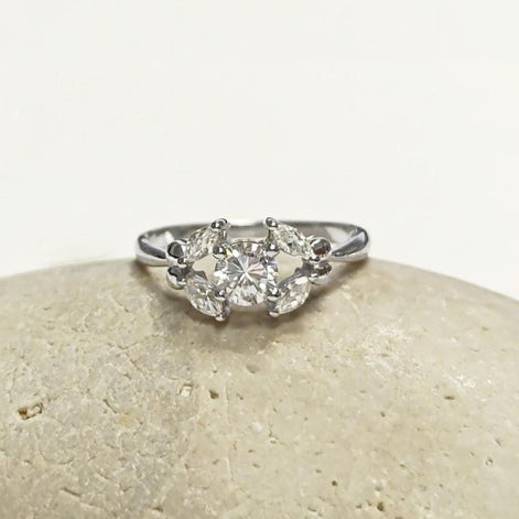 925 Sterling Silver Halo Ring, Lab White Diamond Simulant, Small Modern Classical Jewelry, Minimalist Ring