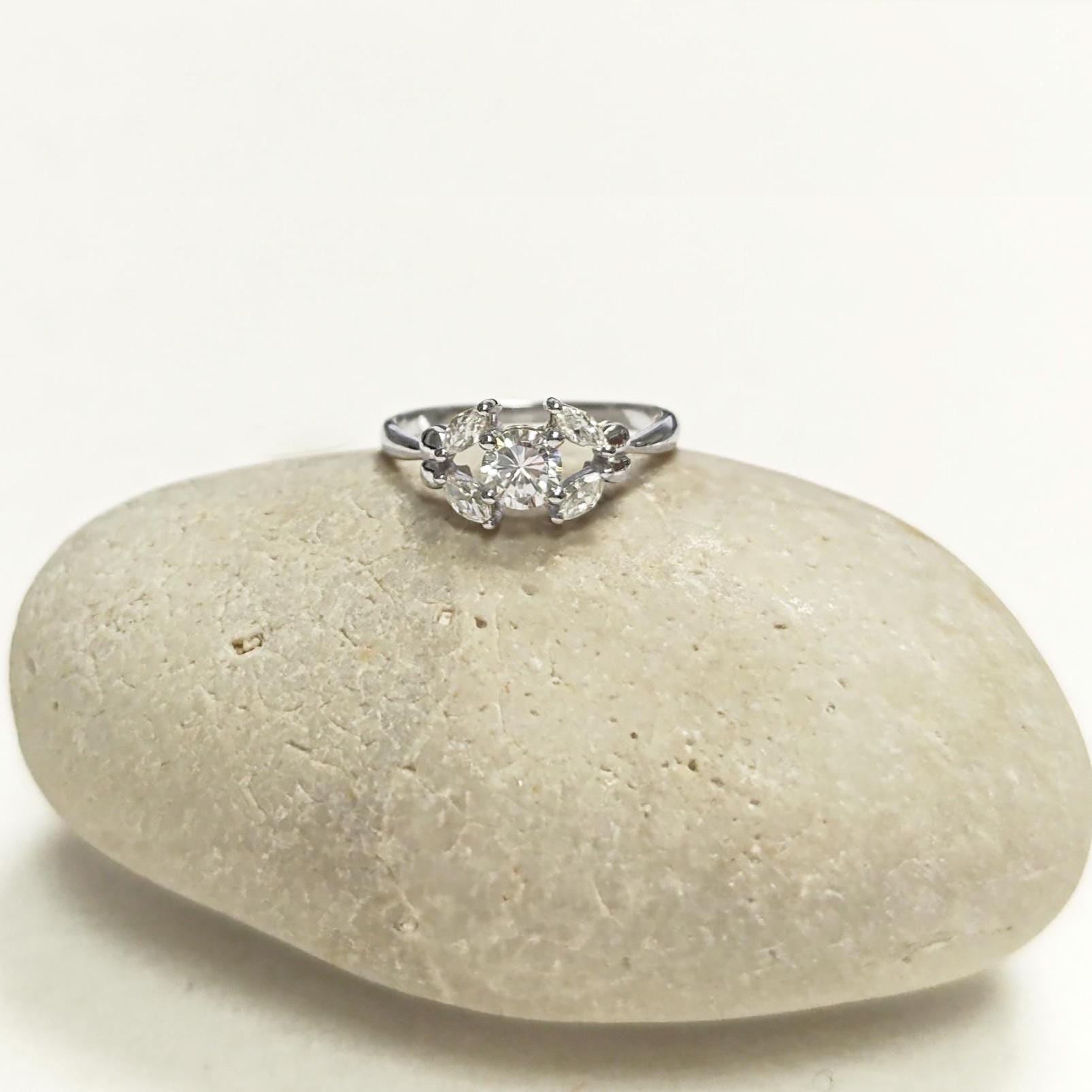 925 Sterling Silver Halo Ring, Lab White Diamond Simulant, Small Modern Classical Jewelry, Minimalist Ring