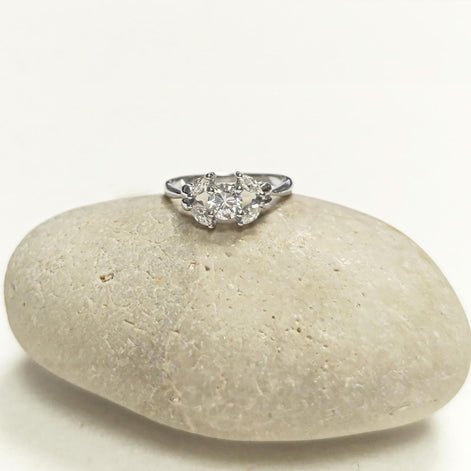 925 Sterling Silver Halo Ring, Lab White Diamond Simulant, Small Modern Classical Jewelry, Minimalist Ring