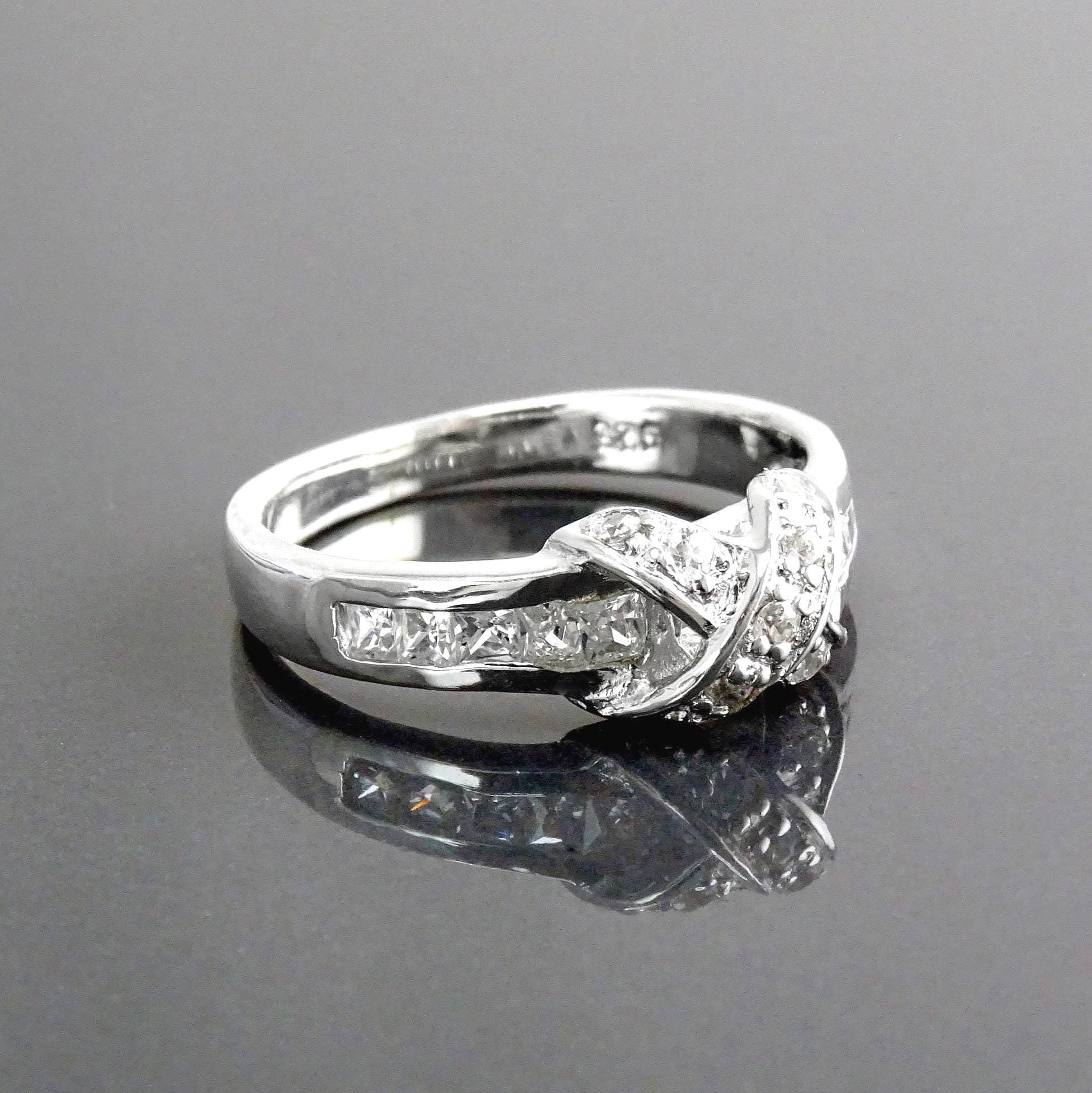 925 Sterling Silver CZ Crossing Ring, Infinity Node Band, Vintage Style Classic Ring