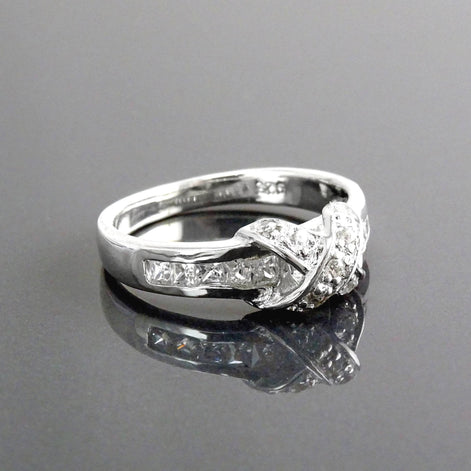 925 Sterling Silver CZ Crossing Ring, Infinity Node Band, Vintage Style Classic Ring