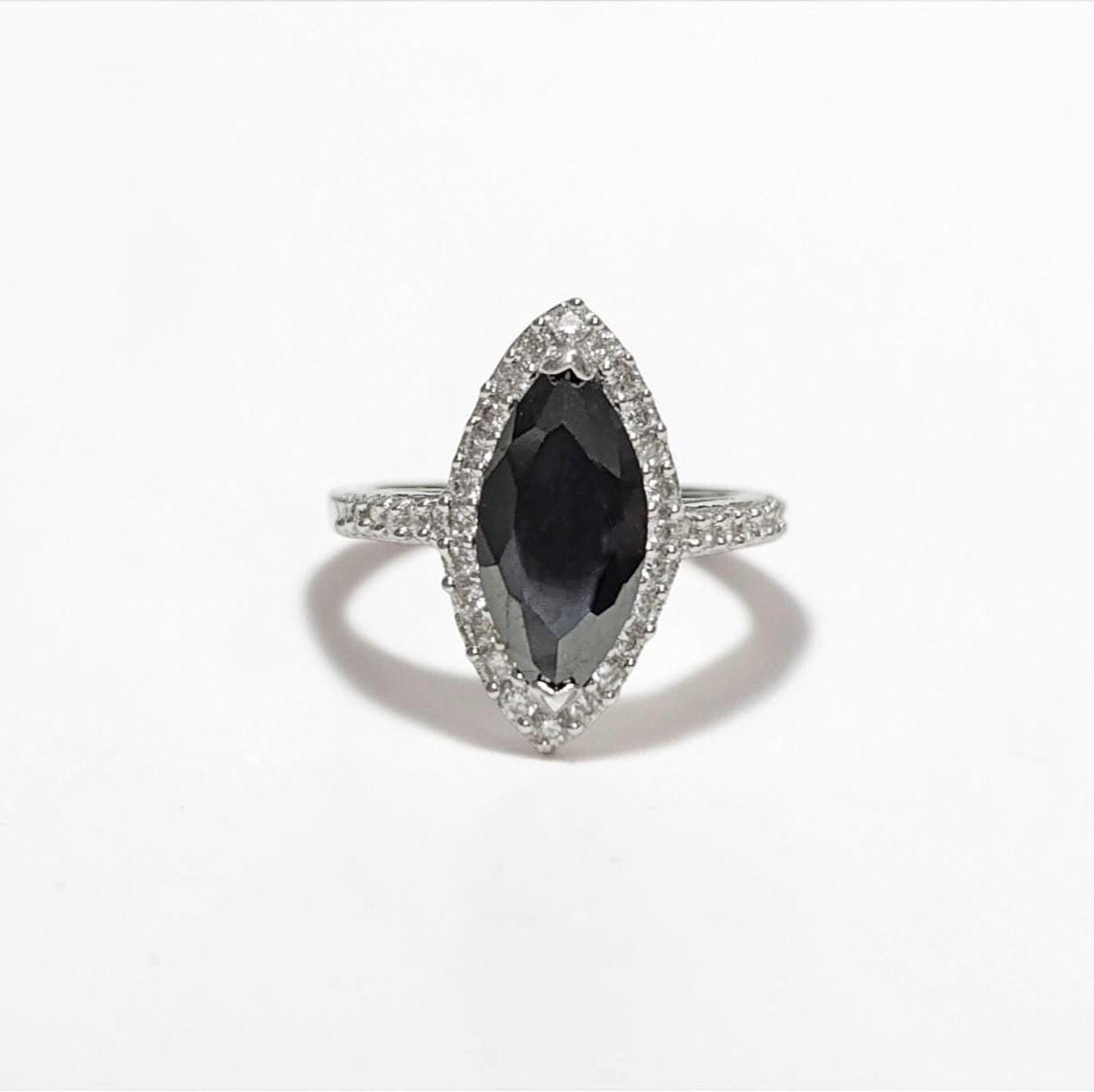 Black Marquise Ring, Sterling Silver, Black and White Lab Diamonds simulant (CZ), Engagement Ring, Modern Marquise Ring, Valentines Day Gift