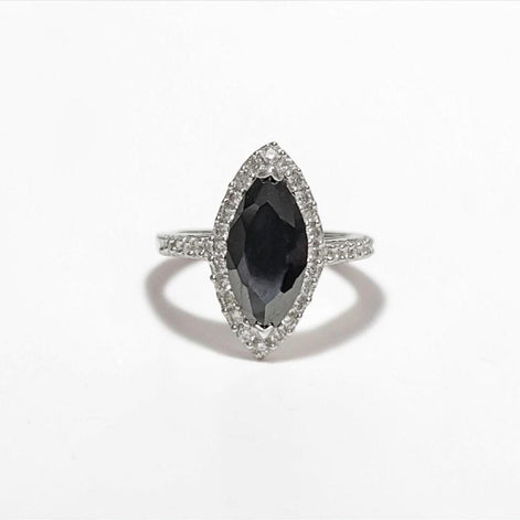 Black Marquise Ring, Sterling Silver, Black and White Lab Diamonds simulant (CZ), Engagement Ring, Modern Marquise Ring, Valentines Day Gift