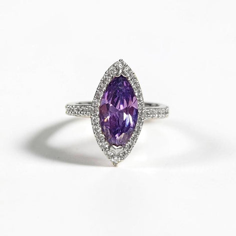 Amethyst Color Marquise Ring, Lab Diamonds Amethyst simulant (CZ), Sterling Silver Ring, Engagement Ring, Pave Cluster Ring, Valentines Day