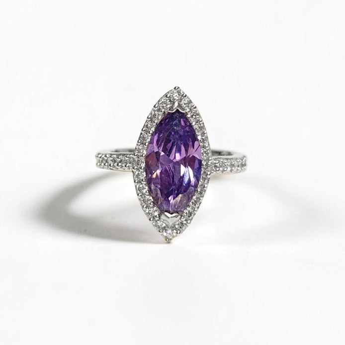 Amethyst Color Marquise Ring, Lab Diamonds Amethyst simulant (CZ), Sterling Silver Ring, Engagement Ring, Pave Cluster Ring, Valentines Day