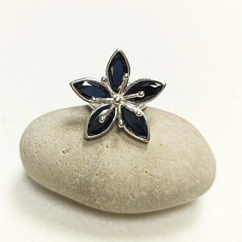925 Black Flower Ring, Sterling Silver, Women Silver Ring, Nature Inspiring Ring, Hibiscus Ring, Big Flower Ring, Statement Ring,